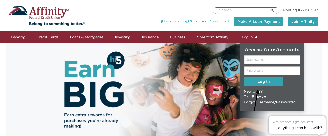 affinity credit union credit card login