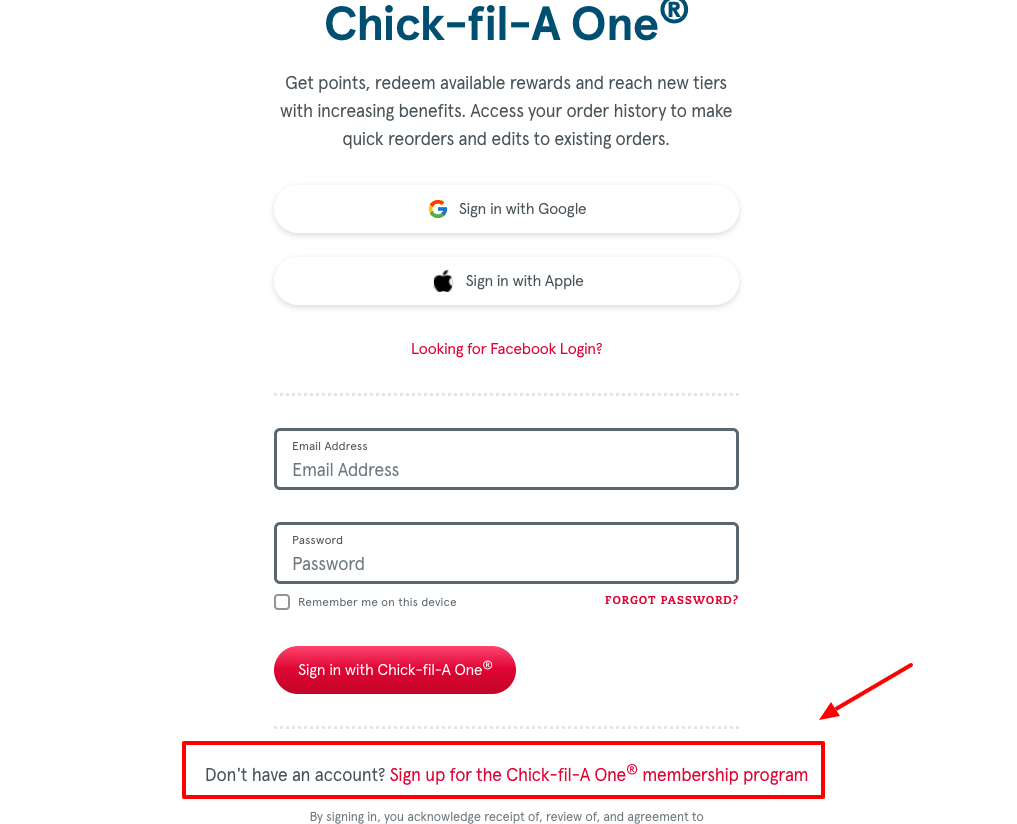 chick-fil-a sign up